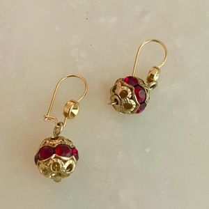 Vintage Red Gem Gorgeous Ornate Dangling Earrings